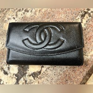 100% Authentic Black Chanel Leather Tri-Fold Wallet